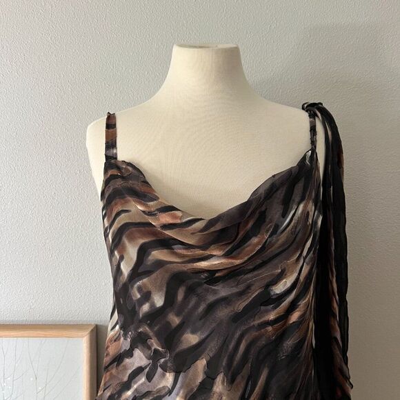 y2k grunge animal‎ print maxi Dress Brown Flowy Slip Fairy prom velour size 8 - Picture 6 of 11